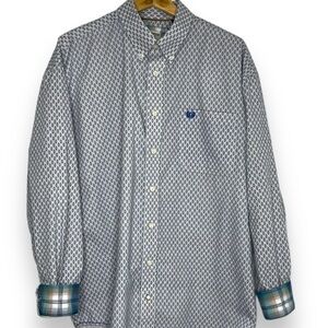 Panhandle Rough Stock Mens Button Down Blue Diamond Contrasting Cuff Plaid Large